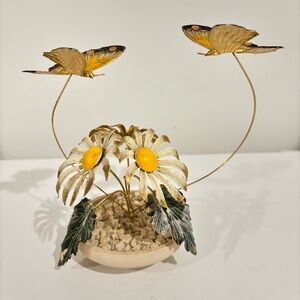 Vintage MCM metal sculpture Walt Disney Productions butterfly flowers decor